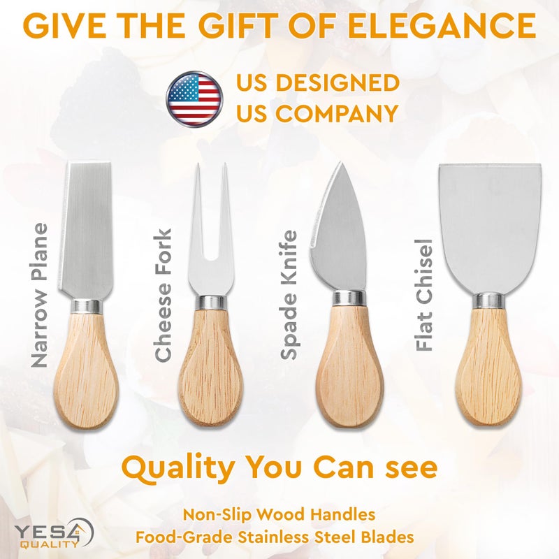 YES4QUALITY Slate Cheese Board Set w/Easy Carry Handles (14â€ x 10â€, Black) Natural Stone Slate Tray for Appetizer Serving; Full Deluxe Cheeseboard Platter w/ 3 Knives, 1 Fork & 2 Soapstone Chalks by Yes4Quality - Image 3